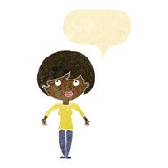 cartoon woman shrugging shoulders with speech bubble N45