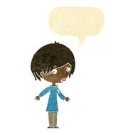 cartoon woman shrugging shoulders with speech bubble N46