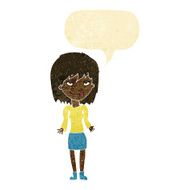 cartoon woman shrugging shoulders with speech bubble N47