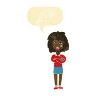 cartoon tough woman with folded arms speech bubble