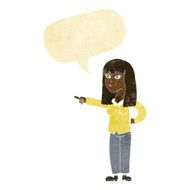cartoon pretty woman pointing with speech bubble N6