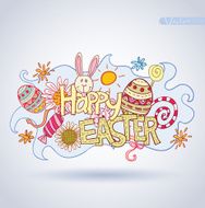 Easter lettering and doodle elements Vector illustration N2