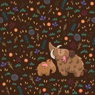 Cute floral seamless pattern with mammoths N3