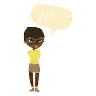 cartoon shy woman with speech bubble N7