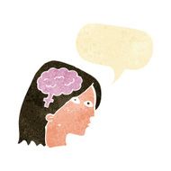 cartoon female head with brain symbol speech bubble N3