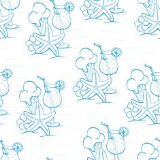 Ice creams starfish flower and cocktail Hand drawn doodle N3