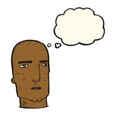 cartoon bald tough guy with thought bubble N13