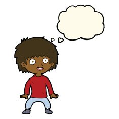 cartoon excited boy with thought bubble N99