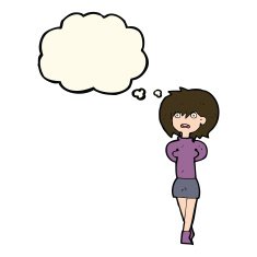 cartoon shocked woman with thought bubble N64