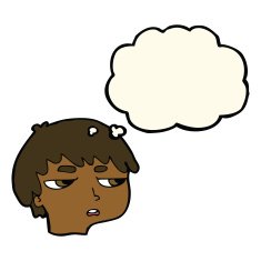 cartoon annoyed boy with thought bubble N25