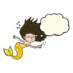 cartoon mermaid with thought bubble N41