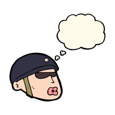 cartoon policeman head with thought bubble N8