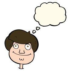 cartoon happy boy's face with thought bubble N13