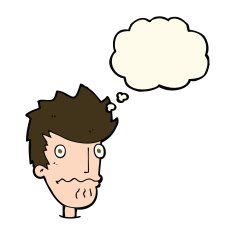 cartoon nervous man with thought bubble N92