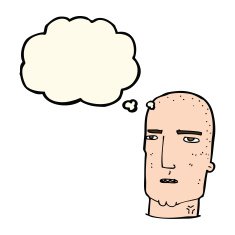 cartoon bald tough guy with thought bubble N15