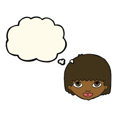 cartoon female face with thought bubble N92