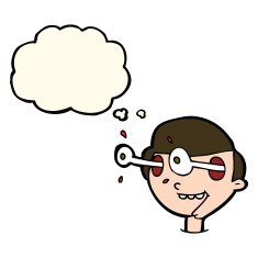 cartoon excited boy's face with thought bubble N8