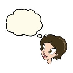 cartoon pretty female face with thought bubble N67