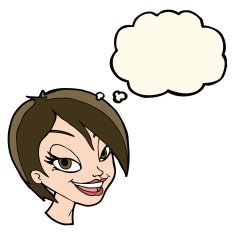 cartoon pretty female face with thought bubble N68