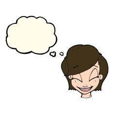 cartoon pretty female face with thought bubble N69