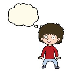 cartoon excited boy with thought bubble N100