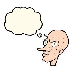 cartoon evil old man with thought bubble N14