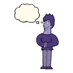 cartoon vampire with thought bubble N95