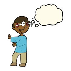 cartoon boy with popping out eyes thought bubble N6