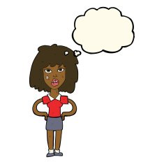 cartoon tough woman with thought bubble N6