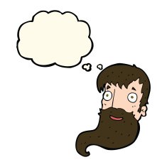 cartoon bearded man with thought bubble N29