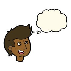 cartoon happy boy face with thought bubble N28