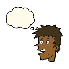 cartoon happy boy face with thought bubble N30