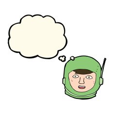 cartoon astronaut head with thought bubble N6