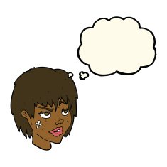 cartoon woman with plaster on face thought bubble N11