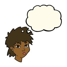 cartoon curious girl with thought bubble N6