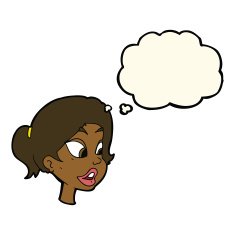 cartoon friendly woman with thought bubble N43