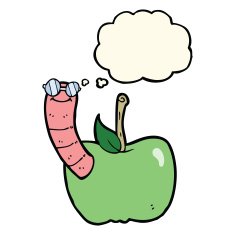 cartoon apple with worm thought bubble N26