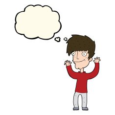 cartoon man waving arms with thought bubble N7