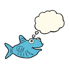 cartoon happy fish with thought bubble N15