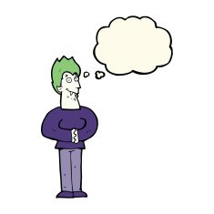cartoon vampire with thought bubble N97
