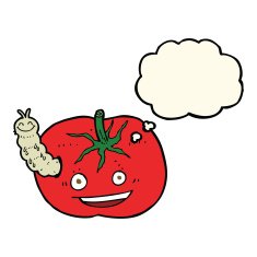 cartoon tomato with bug thought bubble N3