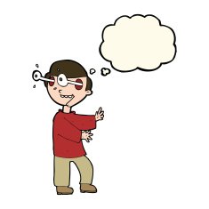 cartoon boy with popping out eyes thought bubble N7