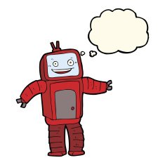 cartoon funny robot with thought bubble N43