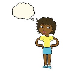cartoon woman with hands on hips thought bubble N150