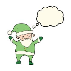 cartoon dancing santa with thought bubble N7