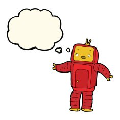 cartoon robot with thought bubble N102