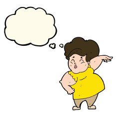 cartoon happy overweight lady with thought bubble N7