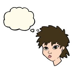 cartoon curious girl with thought bubble N7