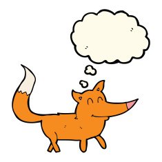cartoon little fox with thought bubble N22