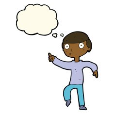 cartoon boy pointing with thought bubble N18